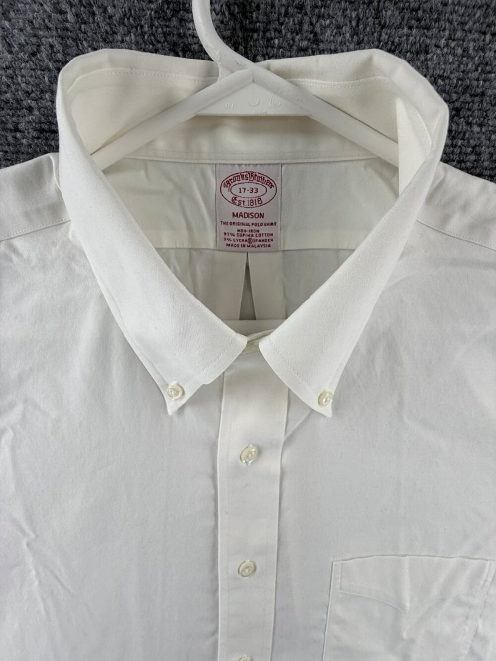 Brooks Brothers Non-Iron Madison Cotton Spandex 17 33 Button-Down White Solid